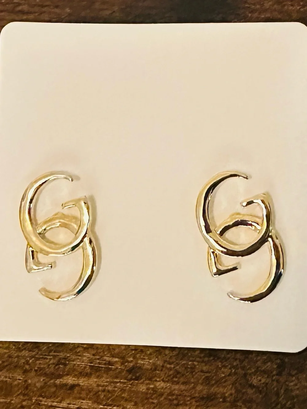 Gold Interlocking G Women’s Fashion Statement Earrings Luxury Inspired Stud NWT